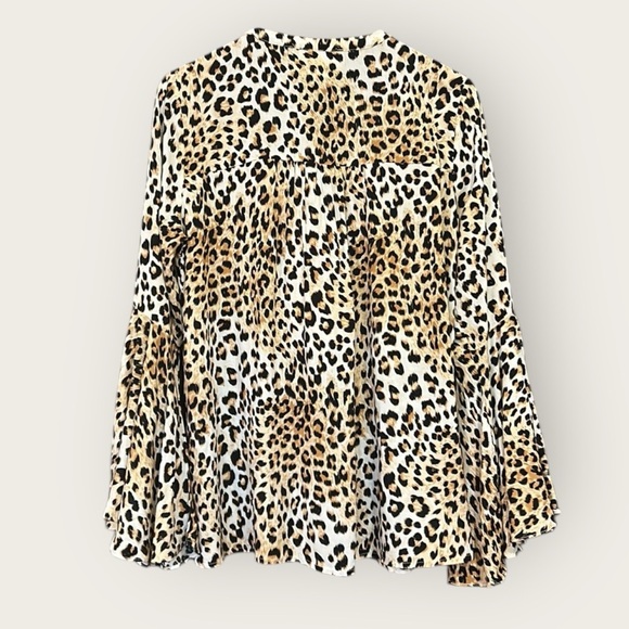 Savanna Jane Floral Embroidered Leopard Print Bell Sleeve Blouse Size Medium - Picture 7 of 15